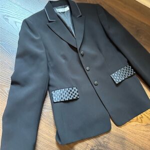 Tahari ASL Black Blazer with Checkered Accents Size 8